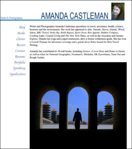 A screen grab of instructor Amanda Castleman's portfolio. The photo shows a Taiwanese monk framed by three silhouetted archways with temples in the background